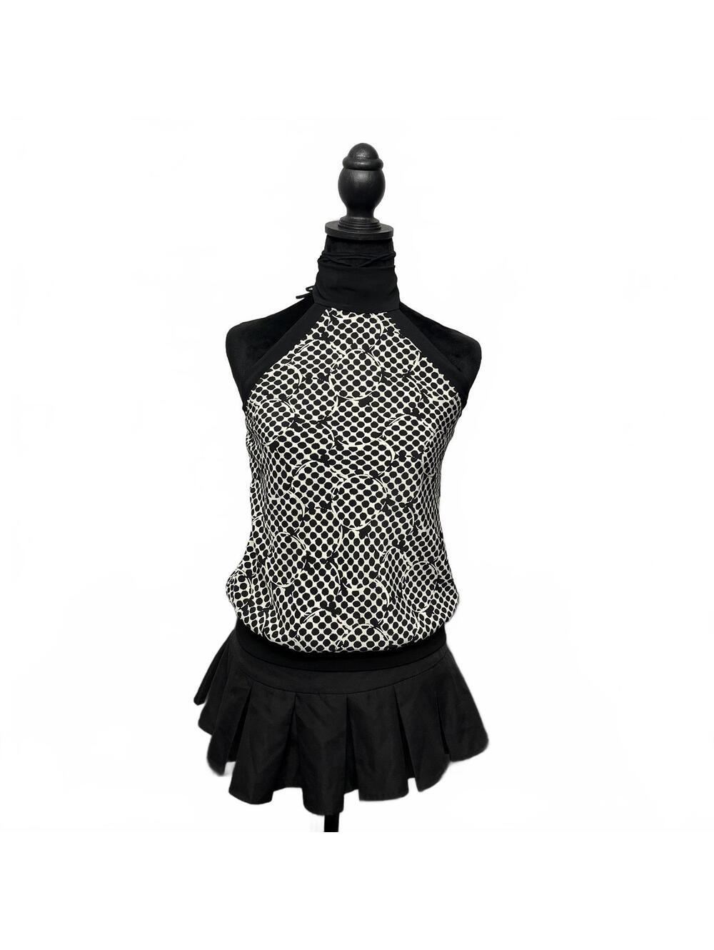 Vintage Black White 100% Silk Polka Dot Pattern Halter Top Sz S Going Out 90s